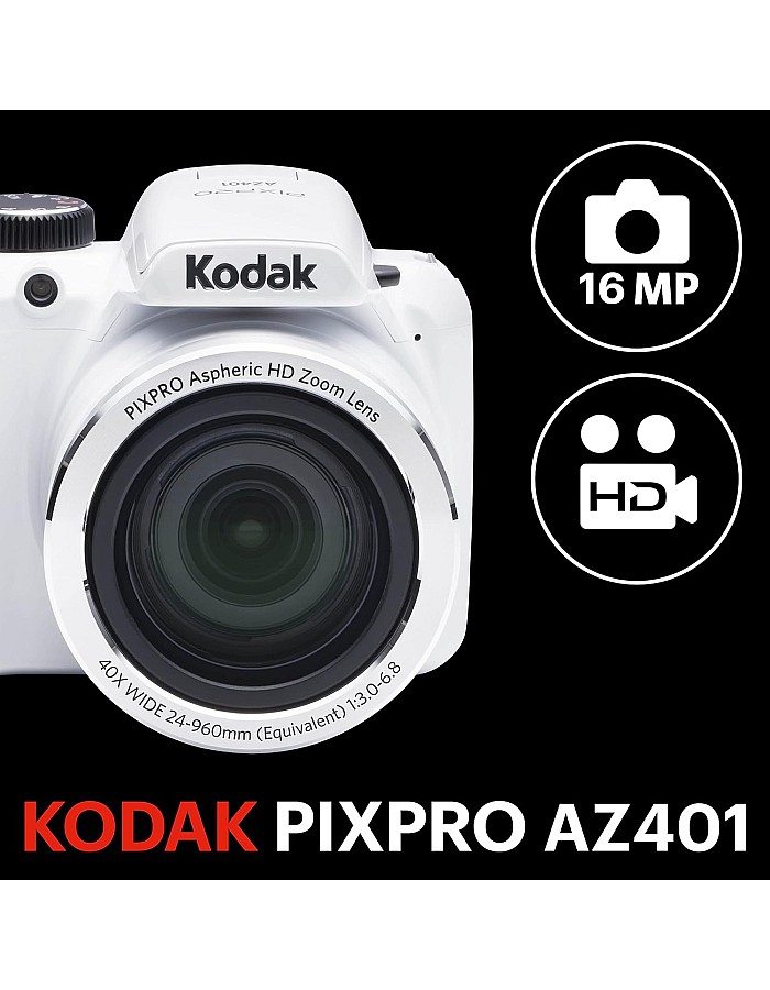 Kodak AZ401-WH PIXPRO 16MP Digital Camera, 3", White