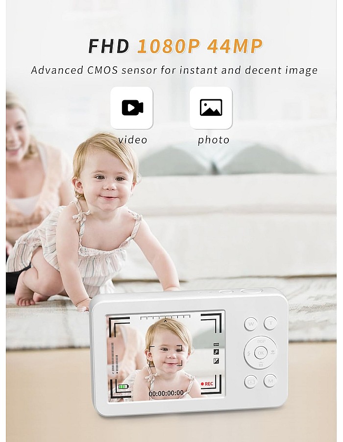 MUTRAIN Digital Camera, FHD 1080P, 48MP with Anti-Shake, 7X Zoom, Compact, White