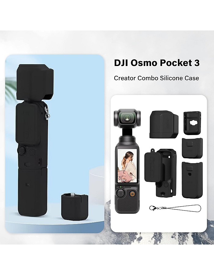 fashion mania Silicone Protective Case Cover for DJI Osmo Pocket 3, All-Round Protection DJI OSMO Pocket 3 Creator Combo Accessories (Black)