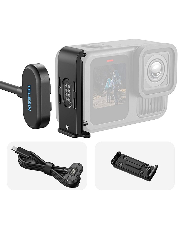 TELESIN Magnetic Door and Power Cable Kit for GoPro HERO13 / 12/11 / 10/9 | Weather-proof Contacto Magnetic Battery Side Cover and Charging Cable