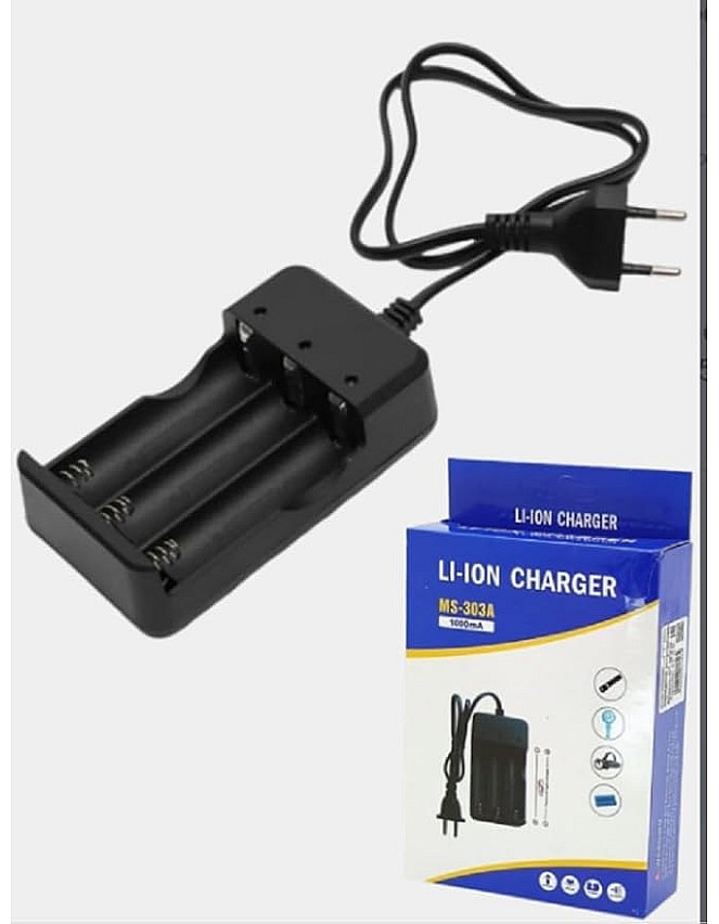 شاحن رئيسي MS-303A لبطاريات ليثيوم ايون 18650 مع 3 مقابس بجهد 220V