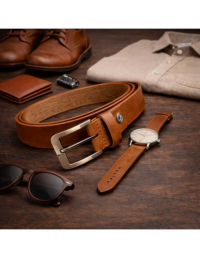 AYSLE 1646 Men’s Genuine Leather Casual Belt | Heavy-Duty Scratch-Resistant Metal Buckle | 5 cm Width | Double Loop Design | 3 Colors | 10 Sizes