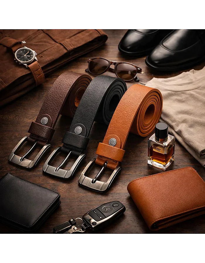 AYSLE 1646 Men’s Genuine Leather Casual Belt | Heavy-Duty Scratch-Resistant Metal Buckle | 5 cm Width | Double Loop Design | 3 Colors | 10 Sizes