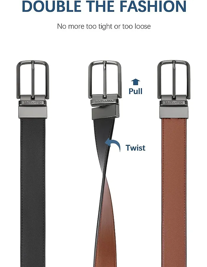 BOSTANTEN Belt Men Leather Reversible Belts for Men 1 3/8" for Casual Golf Dress Pants, Two-in-One Belt Gift