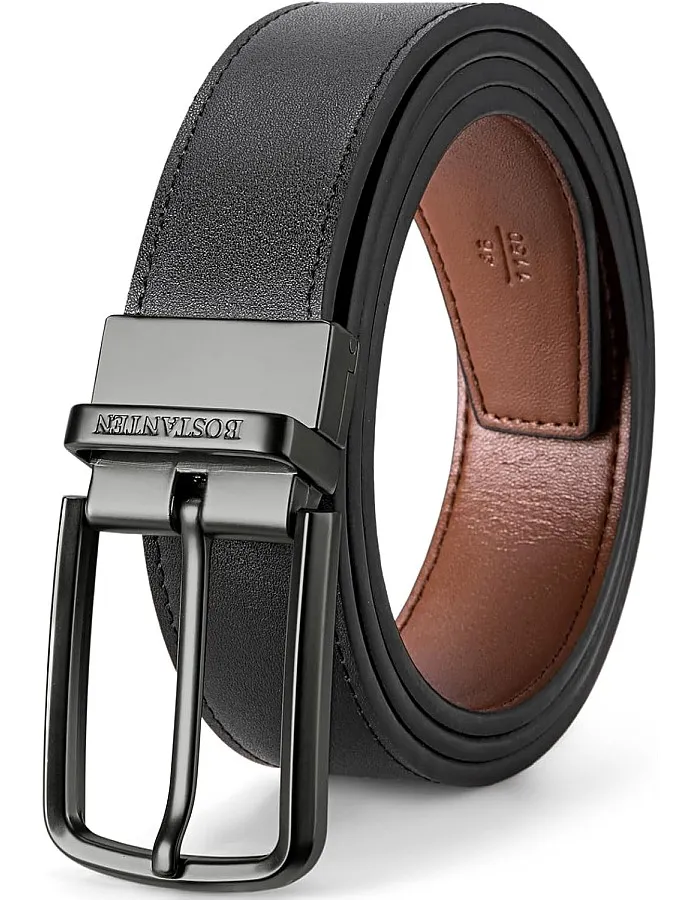 BOSTANTEN Belt Men Leather Reversible Belts for Men 1 3/8" for Casual Golf Dress Pants, Two-in-One Belt Gift