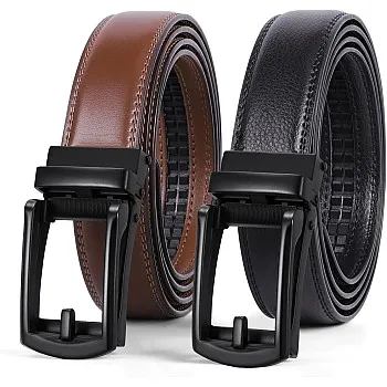 WERFORU Set of 2 Leather Ratchet Dress Belt for Men with Automatic Buckle