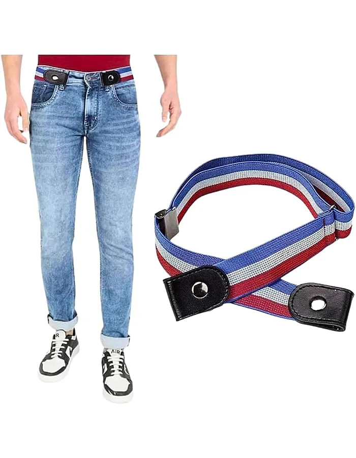 Buckle Free Elastic Belt for Jeans and Dresses, Adjustable Waist Belt for Men and Women (No Buckle) One Piece Color and Shape Change