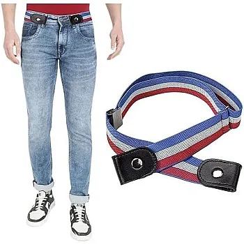 Buckle Free Elastic Belt for Jeans and Dresses, Adjustable Waist Belt for Men and Women (No Buckle) One Piece Color and Shape Change