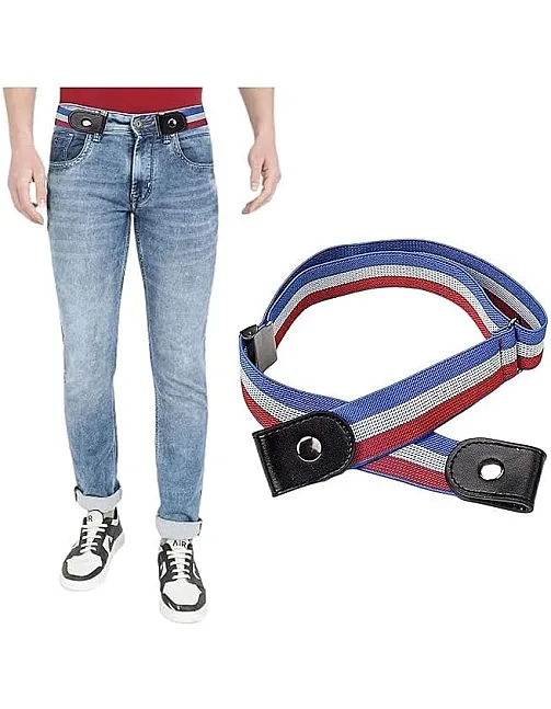 Buckle Free Elastic Belt for Jeans and Dresses, Adjustable Waist Belt for Men and Women (No Buckle) One Piece Color and Shape Change