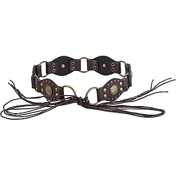 Disc Hardware Belt - Wide vintage leather belt with metal studs and laced detailing, embodying y2k grunge and cowgirl edge.