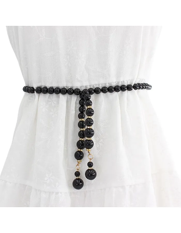 FAIRYGATE Black Belt Pearl Bead Women's Waist Belts Wedding Adjustable Pearl Chain for Dress Gown Fashion Accessories for Casual & Party Wear A3817