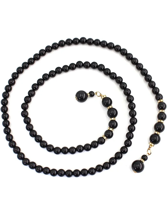 FAIRYGATE Black Belt Pearl Bead Women's Waist Belts Wedding Adjustable Pearl Chain for Dress Gown Fashion Accessories for Casual & Party Wear A3817