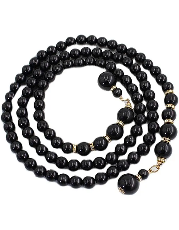 FAIRYGATE Black Belt Pearl Bead Women's Waist Belts Wedding Adjustable Pearl Chain for Dress Gown Fashion Accessories for Casual & Party Wear A3817