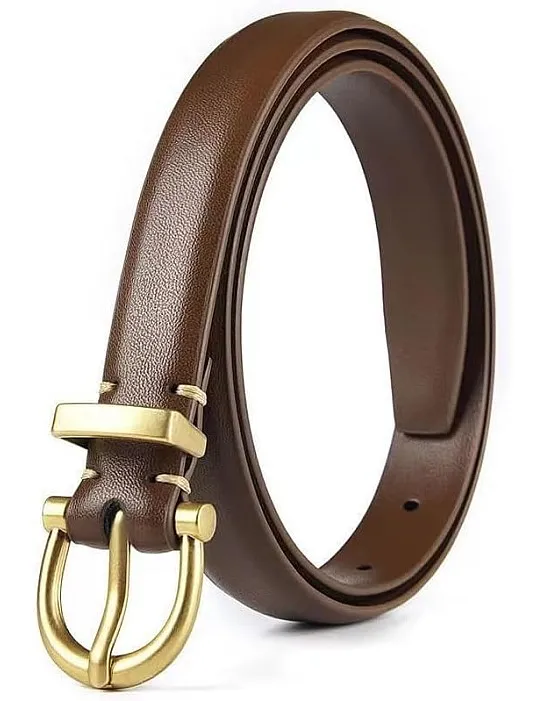 GQ Women Leather Belt for Jeans Pants Fashion Ladies Skinny Faux Leather Dress Belt(Brown)