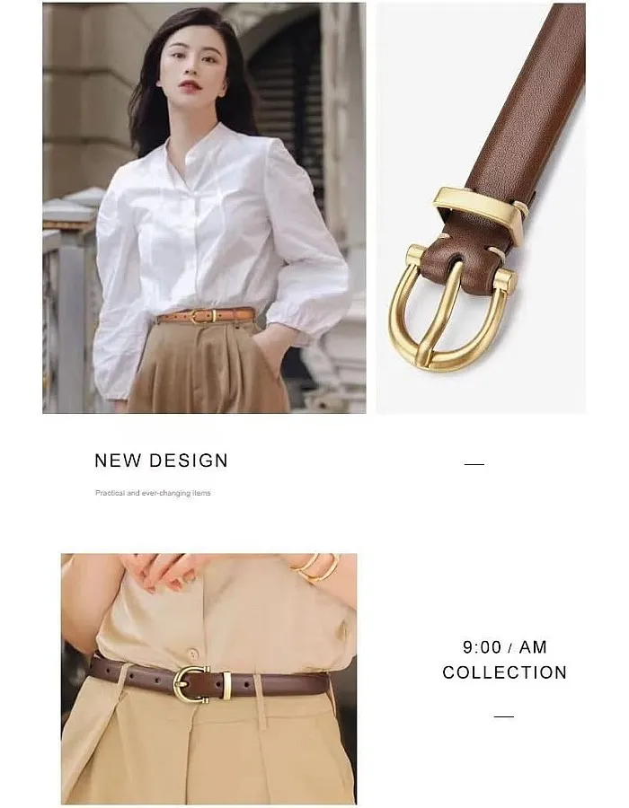 GQ Women Leather Belt for Jeans Pants Fashion Ladies Skinny Faux Leather Dress Belt(Brown)