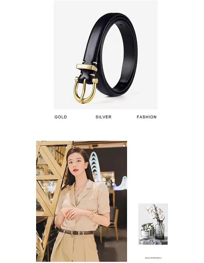 GQ Women Leather Belt for Jeans Pants Fashion Ladies Skinny Faux Leather Dress Belt(Brown)