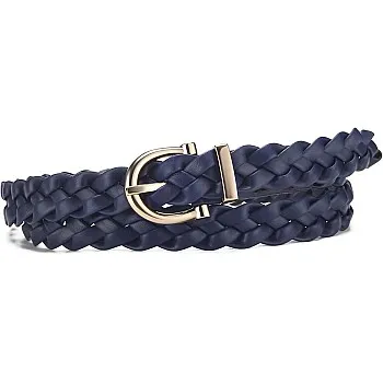 Jeans Pin Buckle Belt - Flat leather belt with sleek pin buckle and woven edge, tailored to complement slim-fit jeans effortlessly.