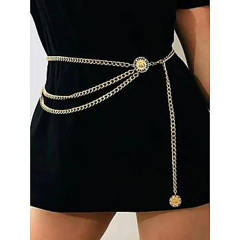 Multi-Layered Gold Chain Belt Y2K Punk Style 105 cm Decorative Waist Chain with Polka Dot Elements, One Size