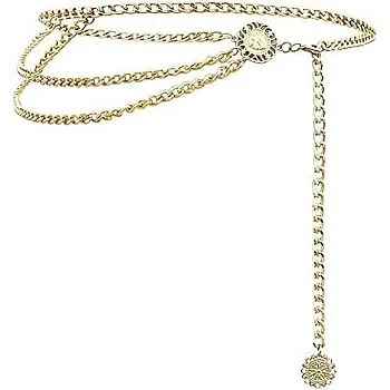 Multi-Layered Gold Chain Belt Y2K Punk Style 105 cm Decorative Waist Chain with Polka Dot Elements, One Size