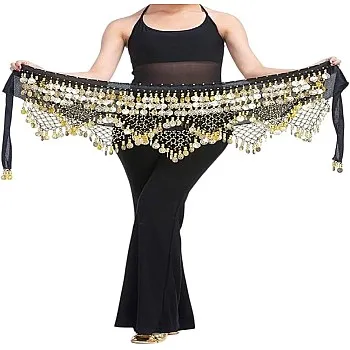 Women's Belly Dance Chiffon Waist Belt with Coins
