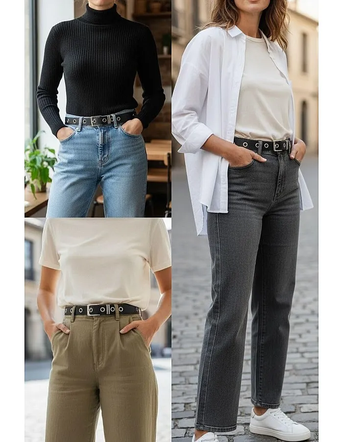 Zone Shop Genuine Leather Belt for Women - Elegant Round Design - Combining Durability and Luxury - Provides a High-End Fashion Look - Suitable for Daily Use and Various Occasions.
