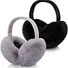 SATINIOR 2 Pcs Winter Ear Muffs Woman Cute Furry Faux Fur Ear Warmers Outdoor Foldable Headband for Cold Winter Accessories, Gray, Black, One size