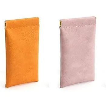 2PCS Eyeglass Storage Pouch Glasses Bag Sunglasses Storage Set Shrapnel Mouth Automatic Closure Glasses Storage Bag Leather Glasses Bag, Soft Inner Lining Large Capacity Water-Resistant(Pink+Orange)