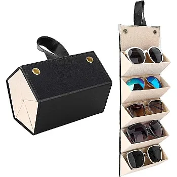 DARKNESS Sunglasses Organizer with 5 Slots, Travel Glasses Case Storage Portable Sunglasses Storage Case Bag Foldable Eyeglasses Holder Box Eyewear Display Containers for Women Men, Black