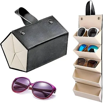 Pouch - Versatile Leather Sunglasses Storage Solution with Six Compartments for Hassle-Free Travel
