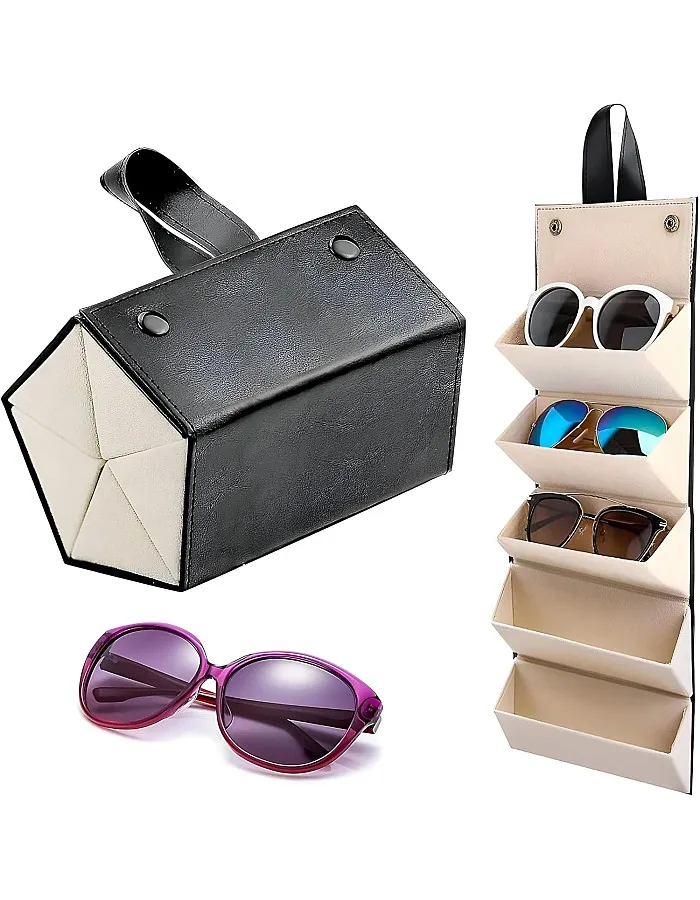 Pouch - Versatile Leather Sunglasses Storage Solution with Six Compartments for Hassle-Free Travel