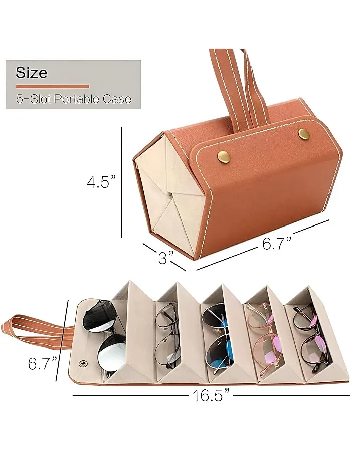 Pouch - Versatile Leather Sunglasses Storage Solution with Six Compartments for Hassle-Free Travel