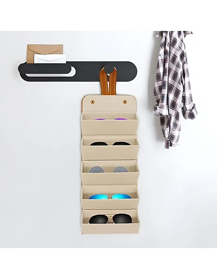 Pouch - Versatile Leather Sunglasses Storage Solution with Six Compartments for Hassle-Free Travel