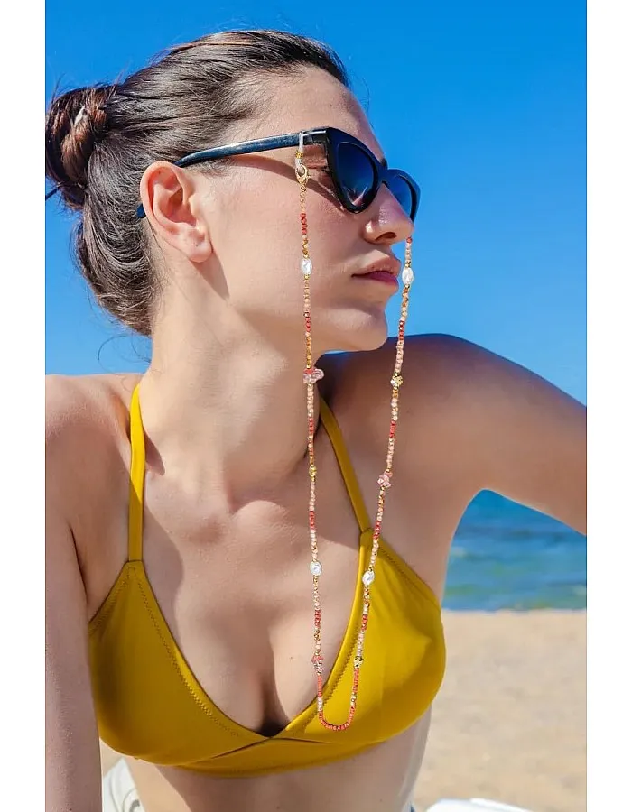 سلسلة نظارات للنساء من ارنولو، حامل نظارات حول الرقبة مزين بخرز كريستالي، سلسلة نظارات للنساء