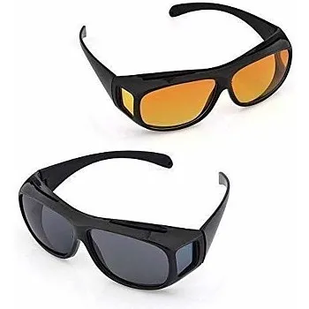 Clarity 100% UV Protection Wrap Around Day And Night Drive Anti-Glare Polarized Sunglasses For Men And Women 2Packs (Black & Yellow)