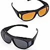 Clarity 100% UV Protection Wrap Around Day And Night Drive Anti-Glare Polarized Sunglasses For Men And Women 2Packs (Black & Yellow)