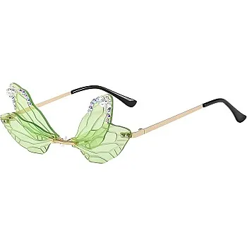 Fashion Eyewear - Unique Irregular Sunglasses with Women’s Dragonfly Wings Design and Eye-Catching Bling Details, Making a Bold Statement for Any Party