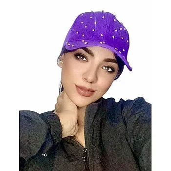 Purple Crystal Baseball Cap Fashion Sports Cap with Sparkly Beads for Women