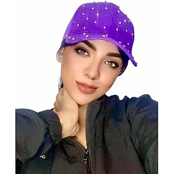 Purple Crystal Baseball Cap Fashion Sports Cap with Sparkly Beads for Women