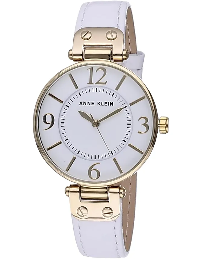 Anne Klein Women's Leather Strap Watch, White, 10/9168WTWT