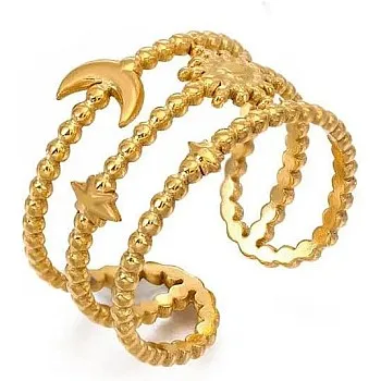French Retro Multi-layer Hollow Star Moon Open Ring Trend Simple Stainless Steel Ring Adjustable