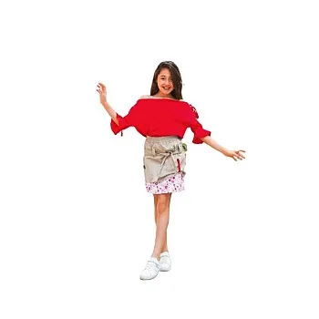 Girls' set, a red blouse and a multi-colored pocket
