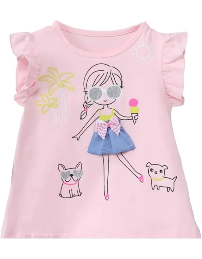 SIKA Girls Set of 3 Pieces Sleeveless T-Shirt&Shorts,Handbag Printed Girl Set of 3 Pieces