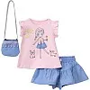 SIKA Girls Set of 3 Pieces Sleeveless T-Shirt&Shorts,Handbag Printed Girl Set of 3 Pieces