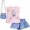 SIKA Girls Set of 3 Pieces Sleeveless T-Shirt&Shorts,Handbag Printed Girl Set of 3 Pieces