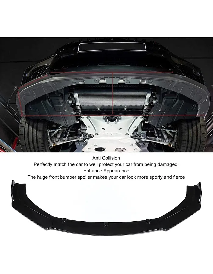 aqxreight Front Bumper Lip, 3 Pieces Gloss Black Front Bumper Lip Splitter Kit Universal High Hardness Front Spoiler Body Kit