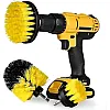 Nylon Scrubbing Brushes - 3-piece drill-compatible set with durable yellow bristles for efficient cleaning of bathroom surfaces, ceramic tiles, and car wheels.