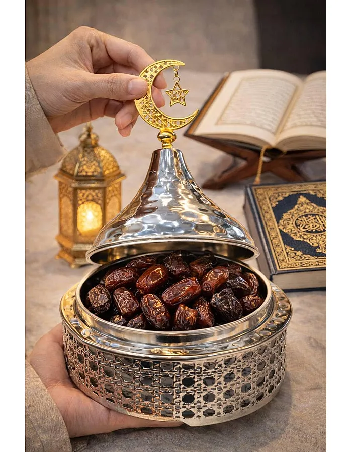 جيني صينية تمر رمضان بتصميم هلال ونجمة، وعاء تقديم انيق للتمور والحلويات، ديكور اسلامي للطاولة