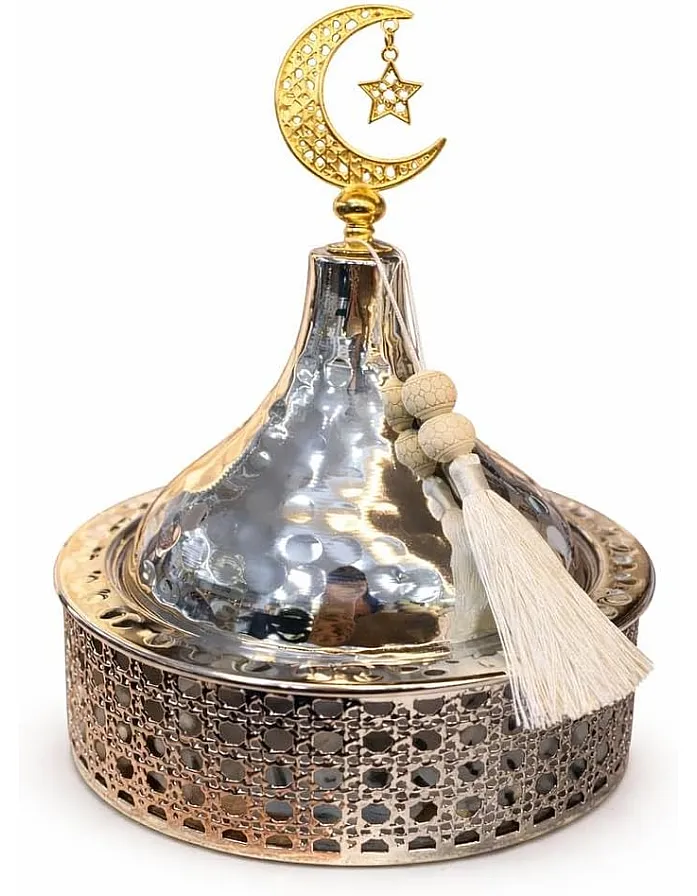 جيني صينية تمر رمضان بتصميم هلال ونجمة، وعاء تقديم انيق للتمور والحلويات، ديكور اسلامي للطاولة