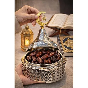 جيني صينية تمر رمضان بتصميم هلال ونجمة، وعاء تقديم انيق للتمور والحلويات، ديكور اسلامي للطاولة