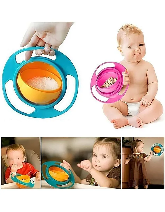 Gyro Spill Proof Spinning Bowl with 360 Rotating Lid - Shield Against Mess: No Need to Wipe Floors & Carpets Every Grill, Ergonomic Design and Easy Handles Let Your Child Love to Eat Yourself